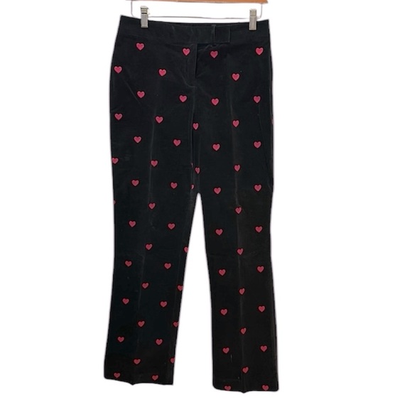 LILLY PULITZER Black Embroidered Hearts Stretch Velveteen Pants Women’s Size 6 - Picture 1 of 14